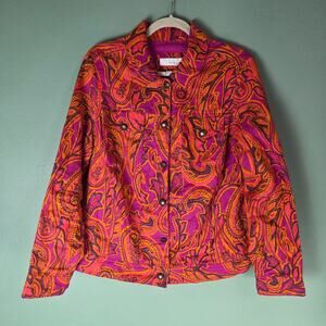 Lucy & Laurel Jacket Woman X Vibrant Paisley Print Linen Button Front Colorful